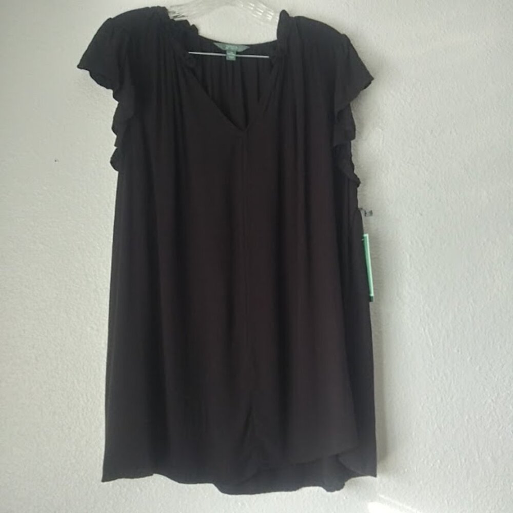 Terra & Sky flutter sleeve women's size 2X black top